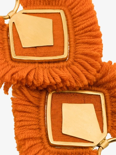Katerina Makriyianni 24k Gold-plated Fringed Wool Earrings In Orange