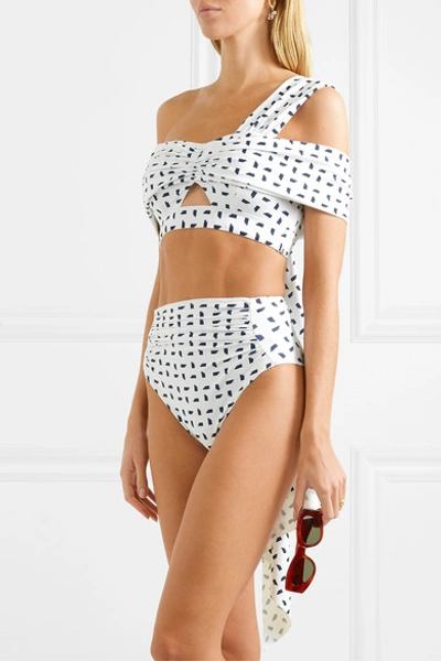 Shop Self-portrait Ruched Printed Bikini Briefs In White