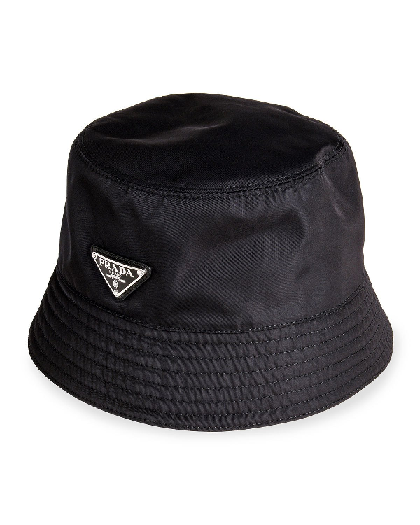 Prada Men's Nylon Bucket Hat With Logo In Black | ModeSens