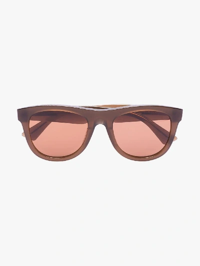 Shop Bottega Veneta Brown Square Frame Sunglasses