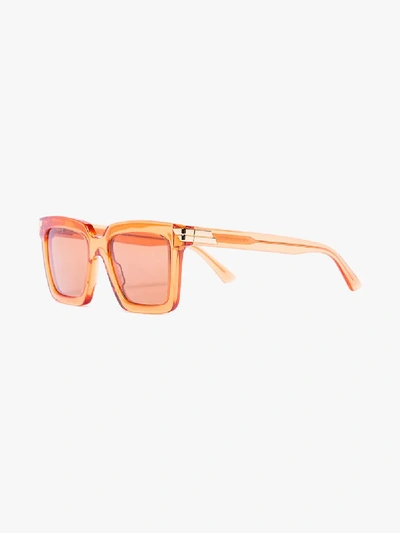 Shop Bottega Veneta Orange Havana Square Sunglasses