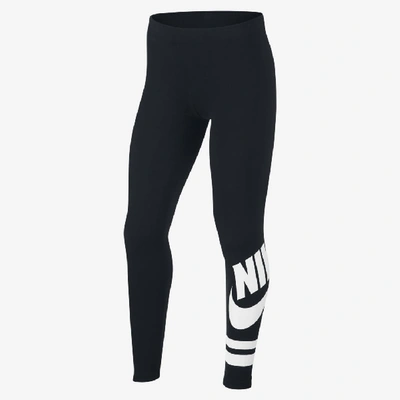 Shop Nike Sportswear Big Kids' (girls') Graphic Leggings (black) - Clearance Sale In Black,white