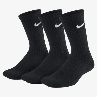 Nike Everyday Kids' Cushioned Crew Socks (3 Pairs) In Black,white