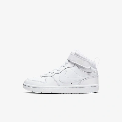 Nike Little Kids Court Borough Mid 2 Stay-put Closure Casual Sneakers From Finish Line In White,white,white