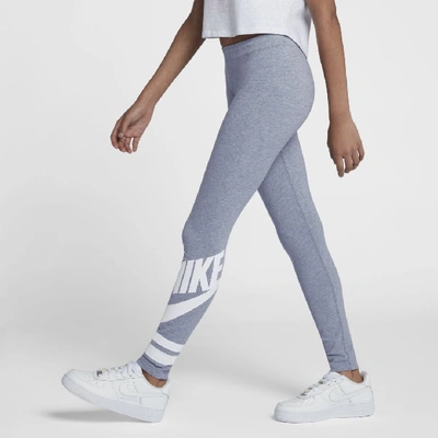 Shop Nike Sportswear Big Kids' (girls') Graphic Leggings In Ashen Slate/heather/white