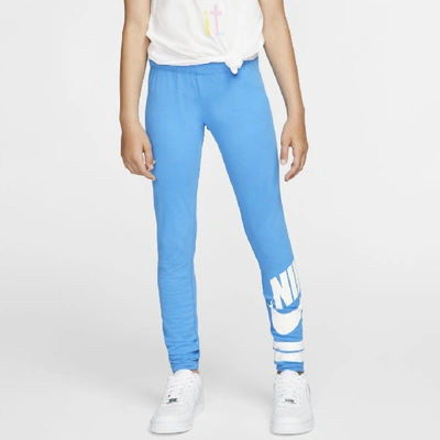 Shop Nike Sportswear Big Kids' (girls') Graphic Leggings (light Photo Blue) - Clearance Sale In Light Photo Blue,white