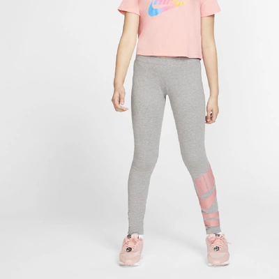Shop Nike Sportswear Big Kids' (girls') Graphic Leggings (carbon Heather) - Clearance Sale In Carbon Heather,pink Gaze