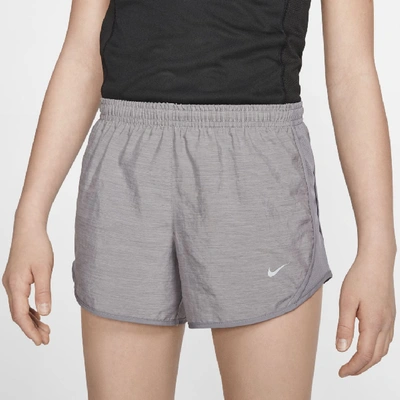 Shop Nike Dri-fit Tempo Big Kids' (girls') Running Shorts In Grey