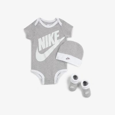 Shop Nike Baby (6-12m) Bodysuit, Hat And Booties Box Set In Grey