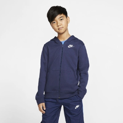 Shop Nike Sportswear Club Big Kids' Full-zip Hoodie In Midnight Navy,midnight Navy,white