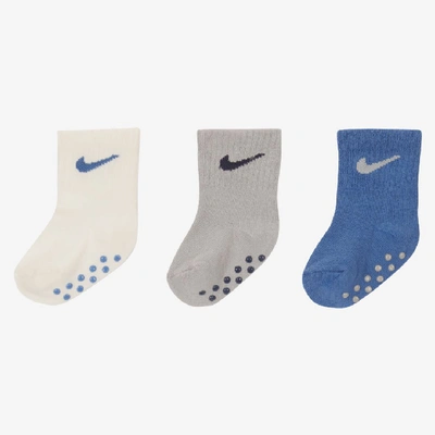Shop Nike Baby Gripper Ankle Socks (3 Pairs) In Blue