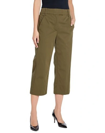 Shop Dondup Cropped Pants & Culottes In Military Green