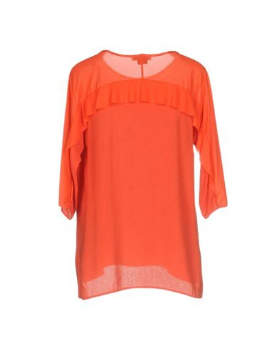 Shop Pinko Woman Top Coral Size 6 Viscose, Polyamide, Elastane