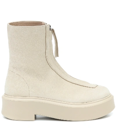 The Row Textured-nubuck Platform Ankle Boots In Beige