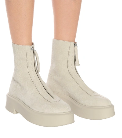 The Row Textured-nubuck Platform Ankle Boots In Beige
