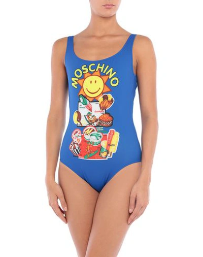 Shop Moschino Woman One-piece Swimsuit Blue Size 6 Polyester, Elastane