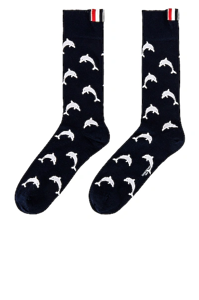 Shop Thom Browne Half Drop Dolphin Icon Intarsia Mid Calf Socks In Navy