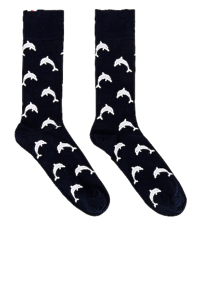 Shop Thom Browne Half Drop Dolphin Icon Intarsia Mid Calf Socks In Navy