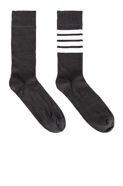 Shop Thom Browne 4 Bar Stripe Mid Calf Socks In Dark Grey