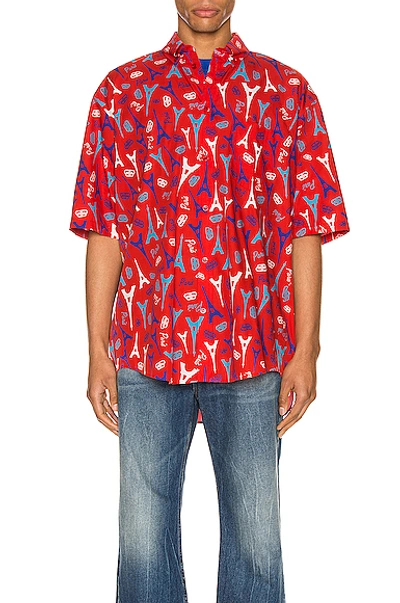 Shop Balenciaga Short Sleeve Shirt In Red