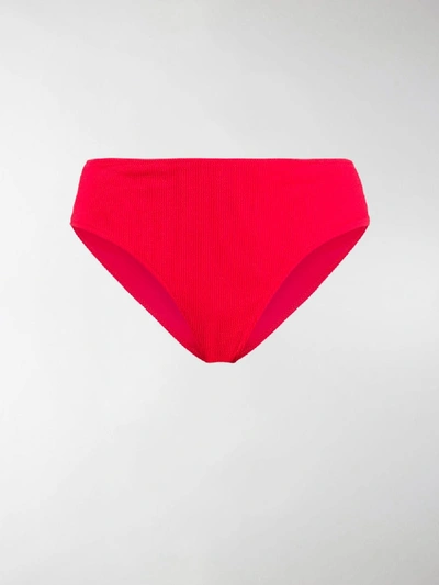 Shop Ganni Textured Brief Style Bikini Bottoms In Red