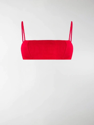 Shop Ganni Textured Bandeau Bikini Top In Red