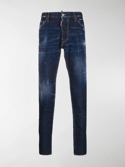 Shop Dsquared2 Paint Splatter Effect Jeans In Blue