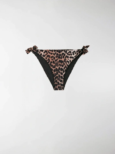Shop Ganni Leopard Print Bikini Bottoms In Neutrals