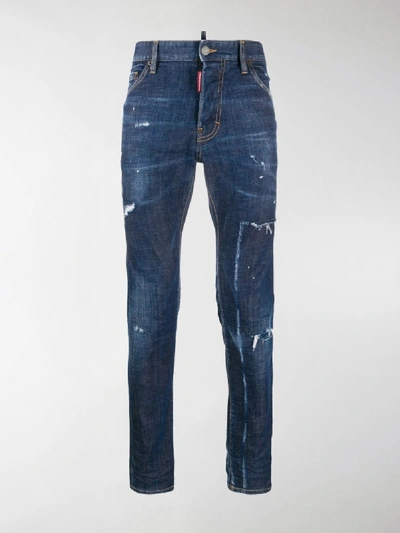 Shop Dsquared2 Distressed Effect Skinny Jeans In Blue