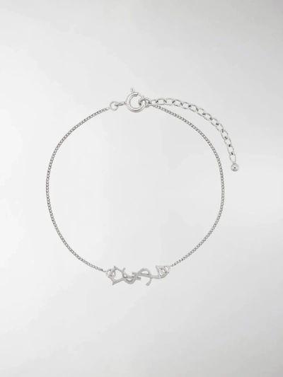 Shop Saint Laurent Monogram Bracelet In Silver