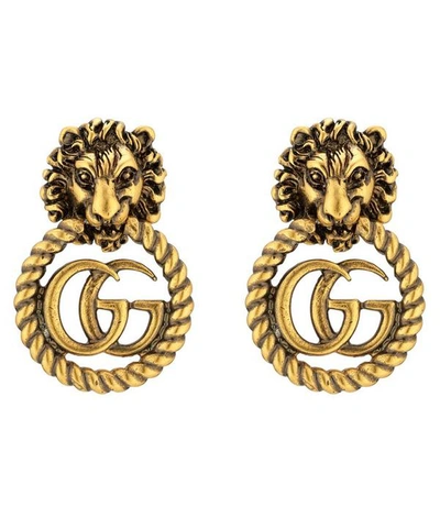 Shop Gucci Gold-tone Lion Head And Double G Clip-on Earrings
