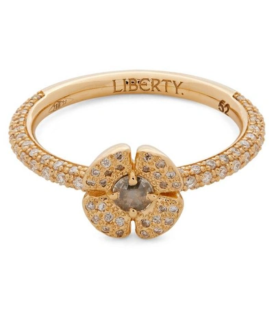 Shop Liberty London Gold Diamond Tudor Rose Ring