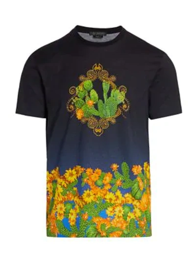 Shop Versace Men's Cactus Cotton T-shirt In Navy Gold