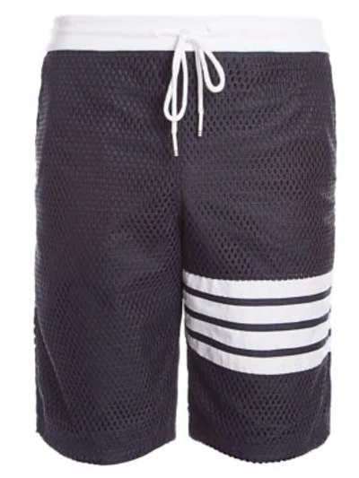 Shop Thom Browne Mesh Track Shorts In Navy