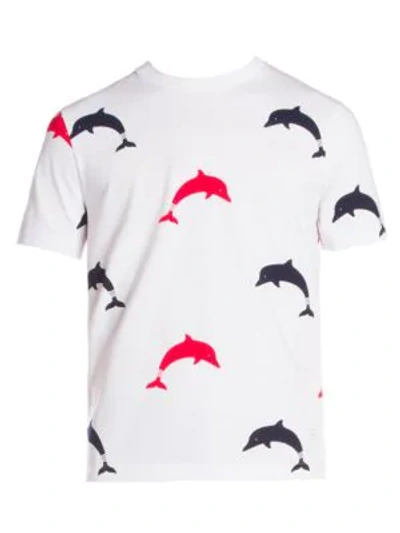 Shop Thom Browne Dolphin-print Jersey Tee In Red White