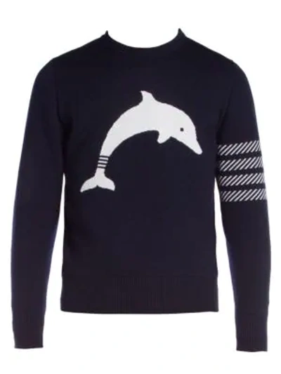 Shop Thom Browne Dolphin Icon Wool-blend Sweater In Navy