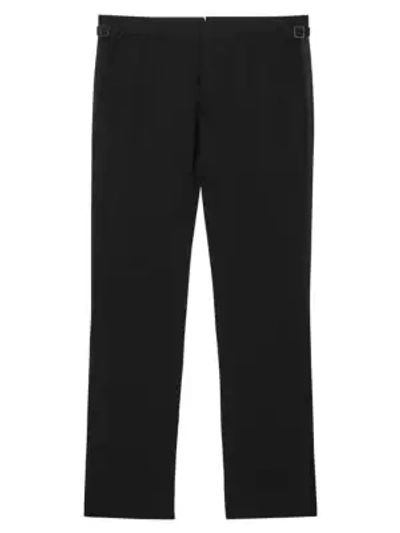 Shop Burberry Classic Fit Silk-trim Wool Tuxedo Trousers In Black