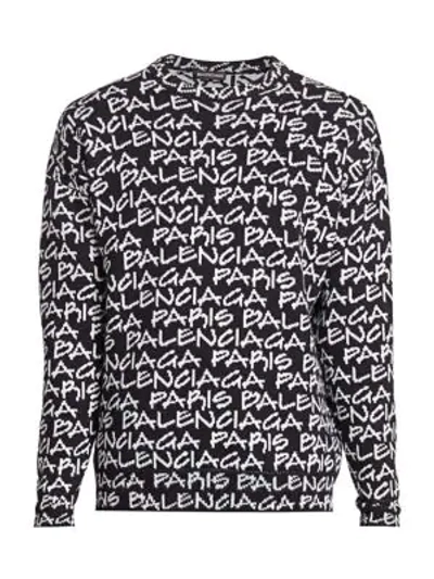 Shop Balenciaga Logo Intarsia Knit Sweater In Black White