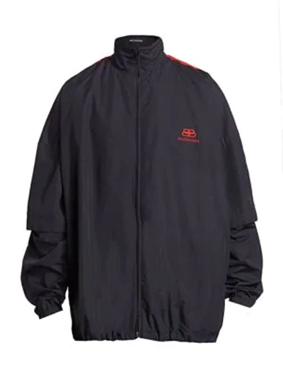 Shop Balenciaga Men's Double Sleeve Zip-up Jacket In Navy