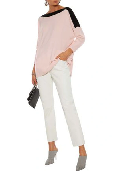 Shop Amanda Wakeley Two-tone Cashmere And Wool-blend Sweater In Baby Pink