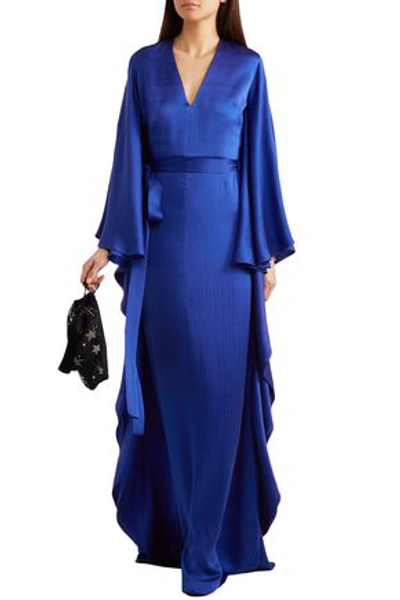 Shop Safiyaa Aurora Hammered Silk-satin Gown In Royal Blue