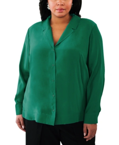 Shop Maree Pour Toi Plus Size Silk Blouse In Green