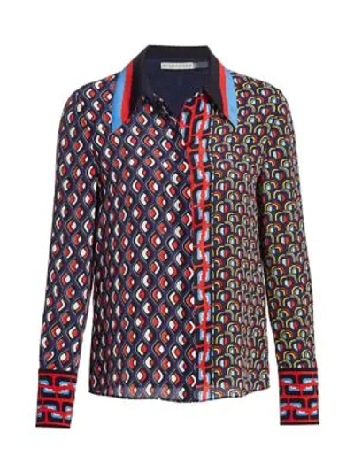 Shop Alice And Olivia Willa Mixed Print Blouse In Mod Moon Multi