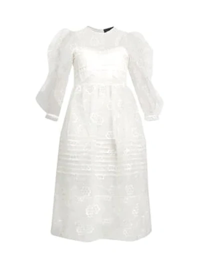 Shop Simone Rocha Daisy Organza Puff-sleeve Dress In Ivory