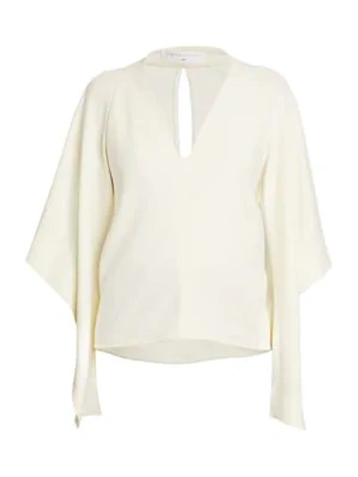 Shop Victoria Beckham Drape-sleeve V-neck Top In Vanilla