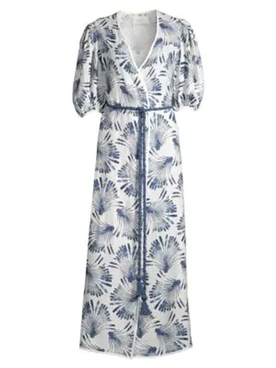 Shop Azulu Women's Cherry Tree Print Puff-sleeve Tie-waist Maxi Dress In Navy Palms