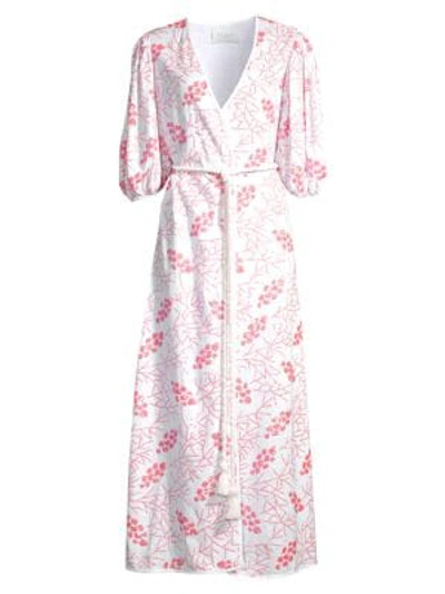 Shop Azulu Women's Cherry Tree Print Puff-sleeve Tie-waist Maxi Dress In Pink Corals
