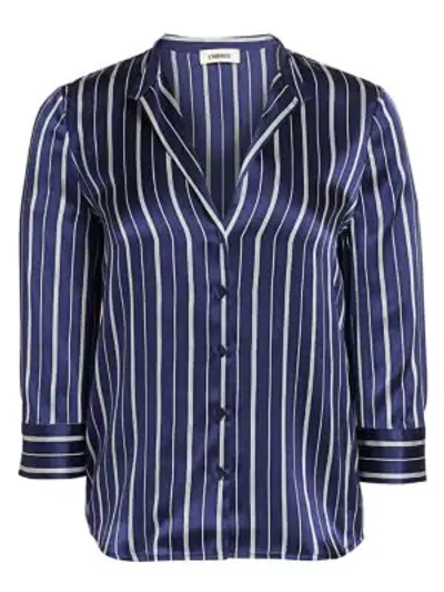 Shop L Agence Aoki Pinstripe Silk Blouse In Navy Ivory Pinstripe