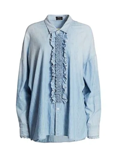 Shop R13 Ruffle Denim Tuxedo Shirt In Nell Blue