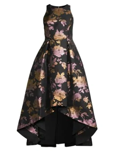 Shop Aidan Mattox Women's Metallic Jacquard Hi-lo Dress In Black Multi